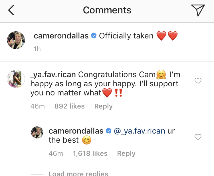 cameron dallas instagramové komentáře fanoušků